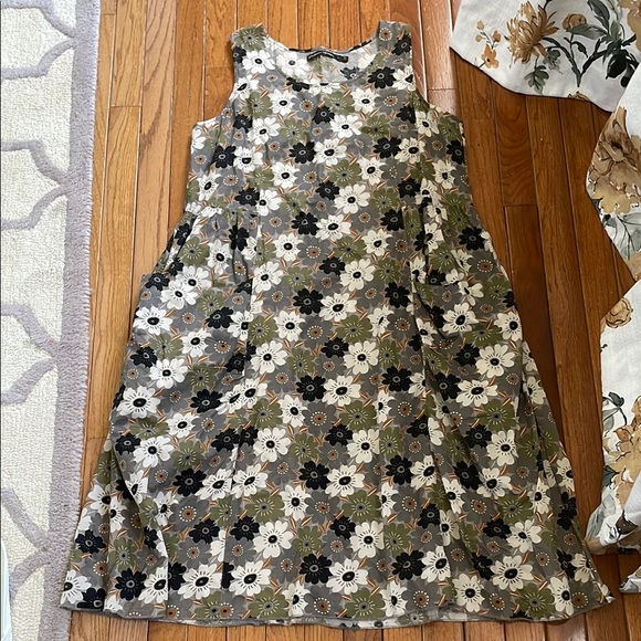 Gray/Cream/Green 100% Cotton Gudrun Sjoden Sleeveless Dress Sz L - Picture 3 of 8